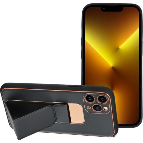 Θήκη για IPhone 13 Pro Max Leather με Σταντ Μαύρη